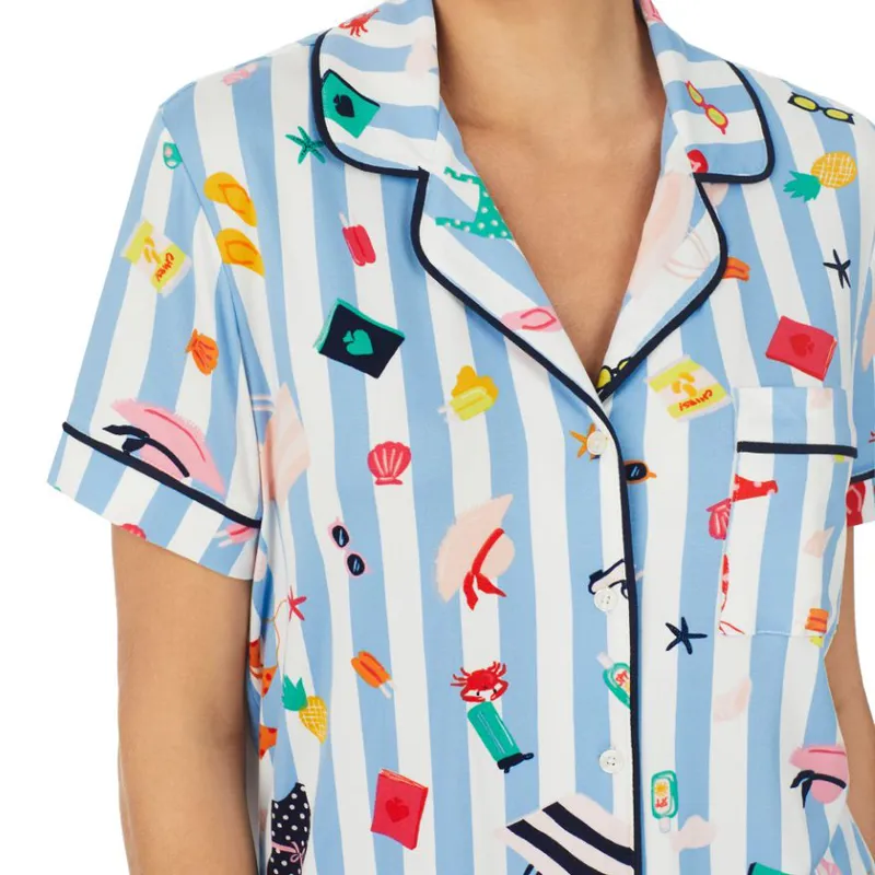 Kate Spade Beach Day Cropped PJ Set in Blue-3